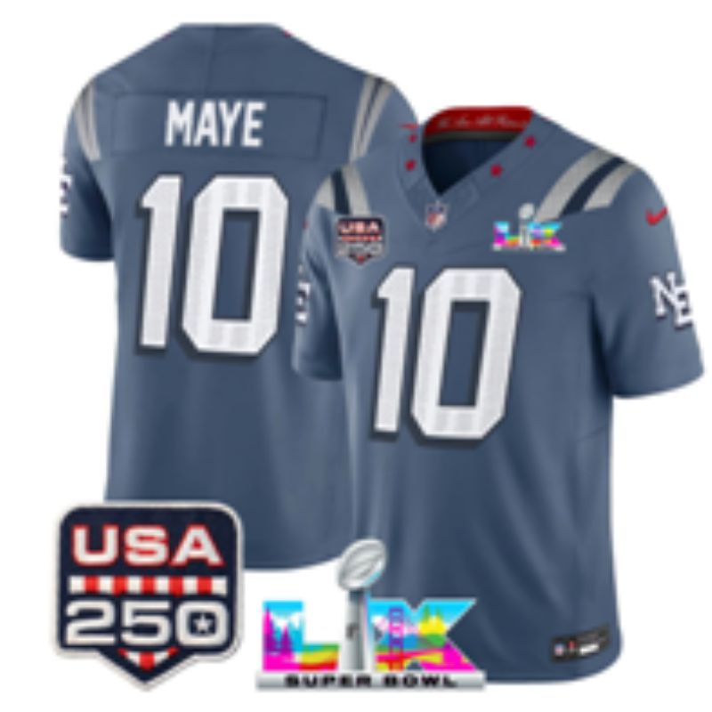 Men 2026 New England Patriots #10 Maye Blue Super Bowl Nike Limited NFL Jersey style 02